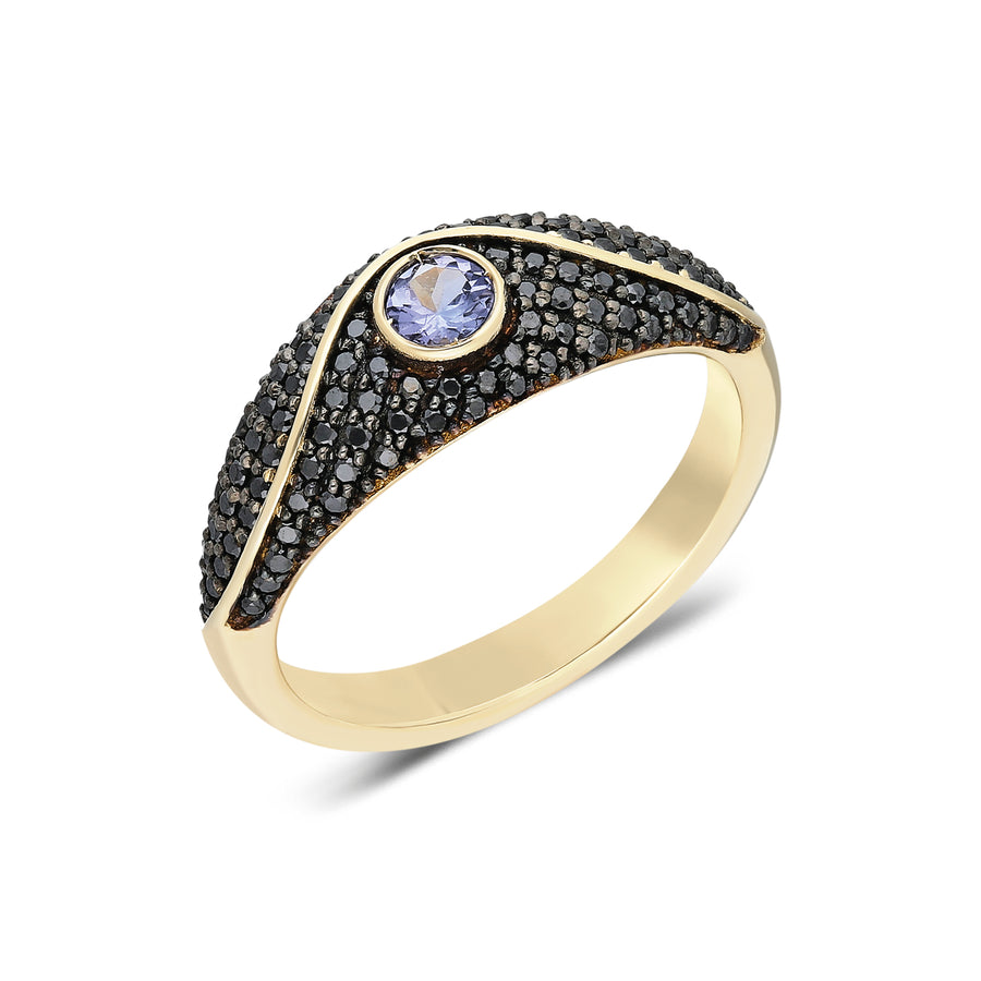 “Acu” Pavé Ring - Black Diamonds and Tanzanite