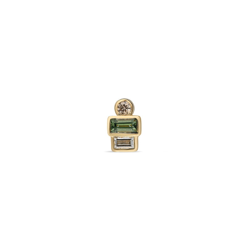 Trio Mini Stud Earring - Green Sapphire and Diamonds