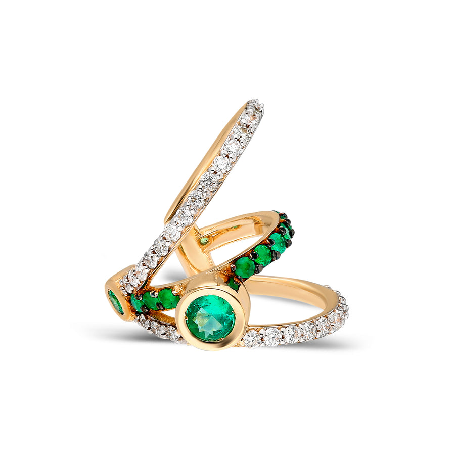 ¡Buenos Días! XL Triple Ray Diamond and Emerald Ear Cuff (no piercing)