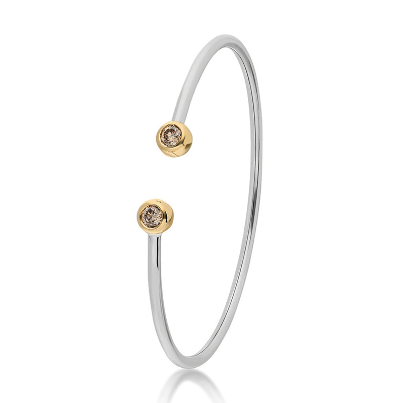 Bezel Wire Cuff Bracelet - 18K White Gold and Champagne Diamonds