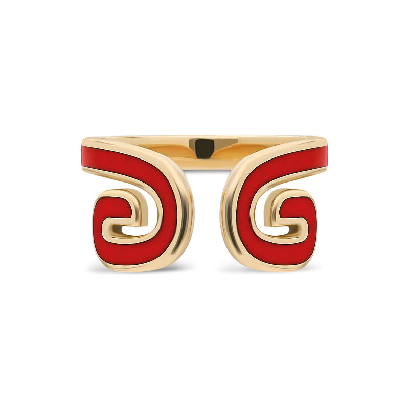 “Txirimiri” Enamel Cuff Ring - Red