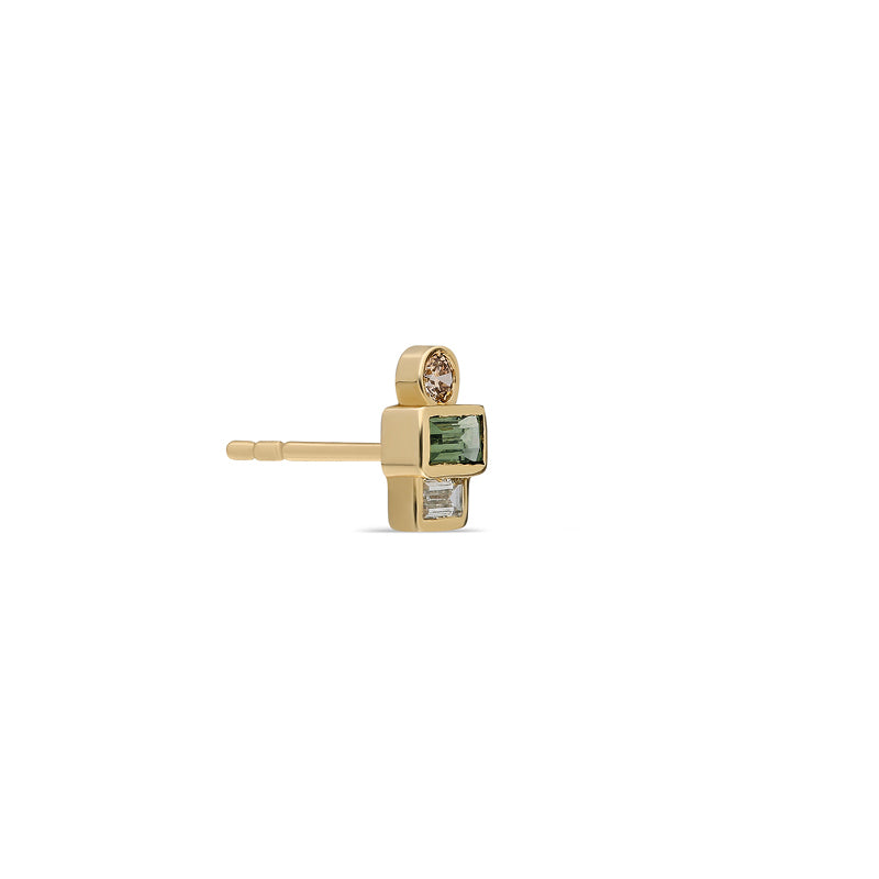 Trio Mini Stud Earring - Green Sapphire and Diamonds