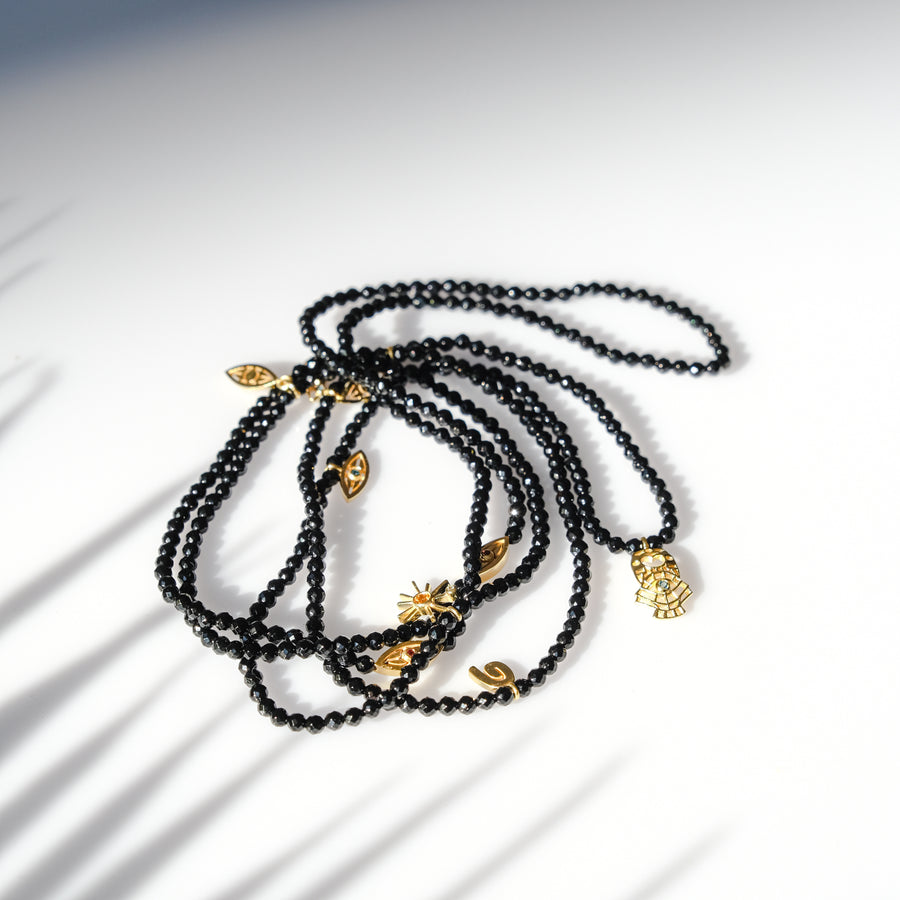 “Encantada” Beaded Charm Necklace - Black Onyx