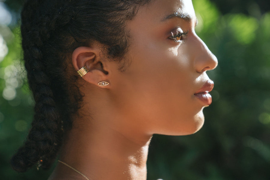 “Caona” Pattern Solid Gold Ear Cuff (no piercing)
