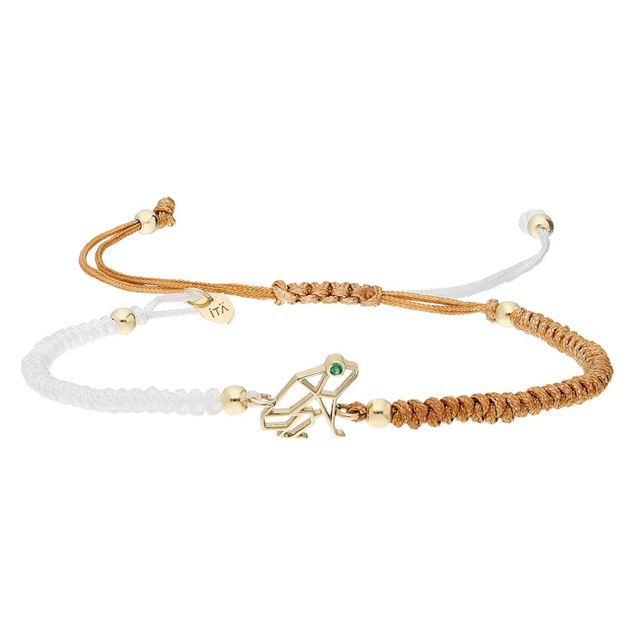 Mini “Keko” Gold Coquí Macramé Bracelet - Emerald on White and Tan
