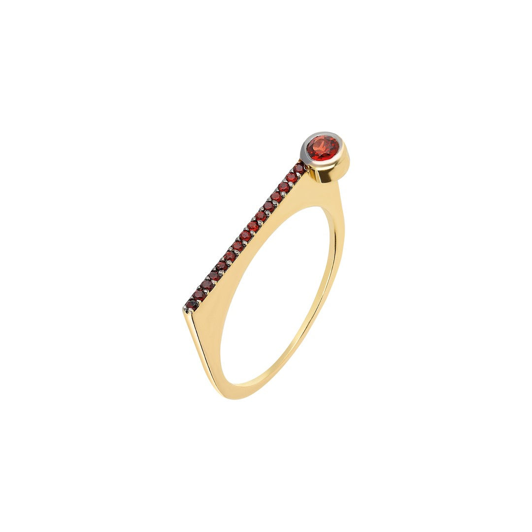 ¡Buenos Días! “Horizon” Ray Ring in Yellow Gold with Red Garnets (Large Bezel)